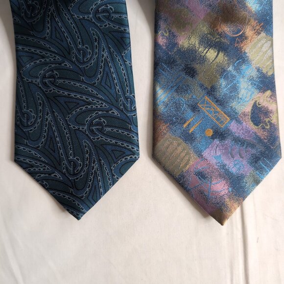Lavin Paris/Michelsons of London (2-PACK) Vintage Teal/Blue 100% Silk Tie - Picture 3 of 7
